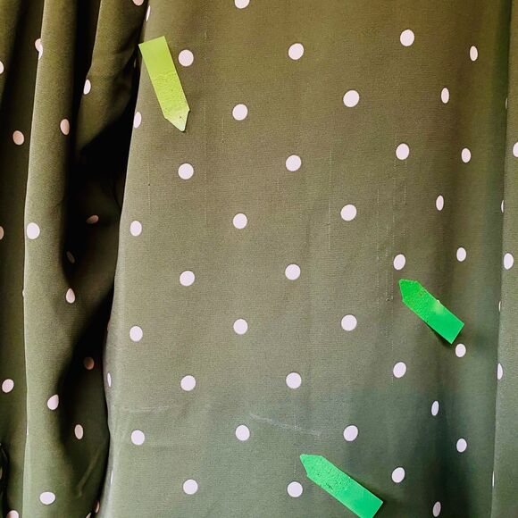 Torrid 2 Moss Green Blouse White Polka Dot Long Sleeve Pockets Button Front Flaw - Picture 13 of 13